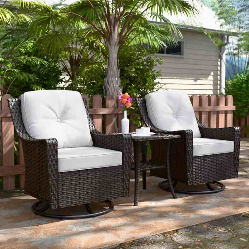 2 - Person Outdoor Swivel Wicker Glider Seating Group with Side Table