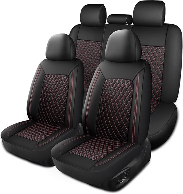 (only 2 ) (incomplete) Leather Car Seat Covers,Breathable and Waterproof Seat Cover Full Set,PU Premium Universal Fit Automotive Airbag Compatible for Cars Sedans SUVs Vans and Trucks(Full Seat,Black+Redline,N1)