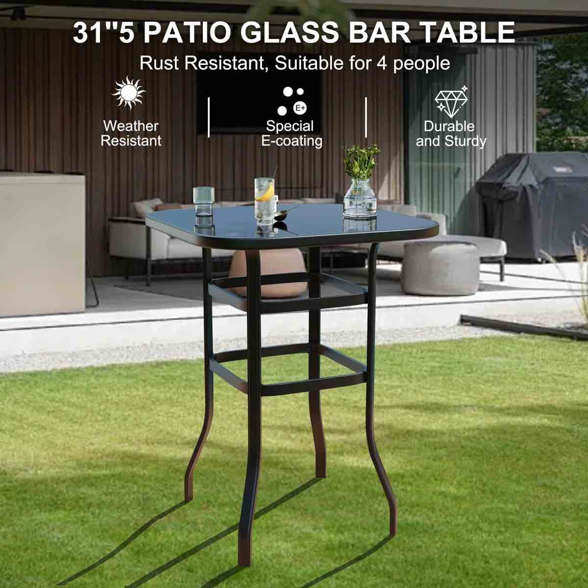(only table) 3 Piece Patio Swivel Bar Sets, 3PCS Outdoor High Top Bar Set With 2 Outdoor Swivel Chairs And Glass Bar Table Color: Brown/Black, Number of Chairs Included: 4