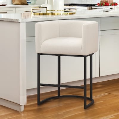 LUE BONA Beige/Black 27-in H Counter height (24-in to 27-in) Square Seat Upholstered Metal