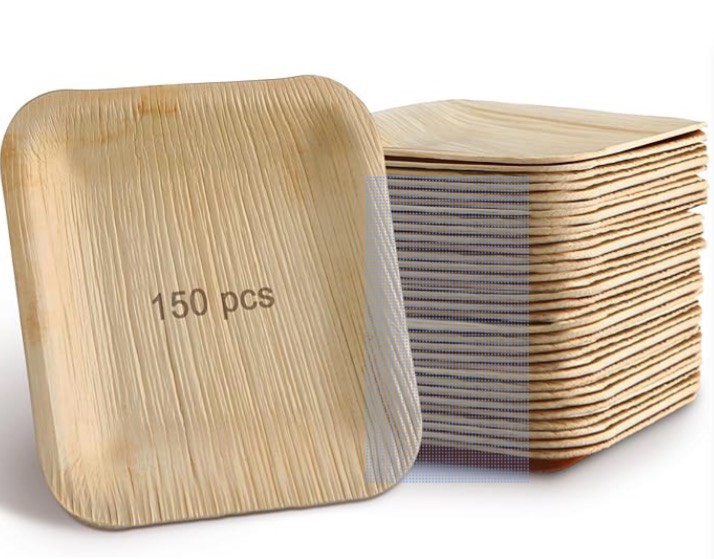 50 pieces 4 inch palm leaf square bamboo plates disposable wood dinnerware set leaf plates for weddings catering events birthday summer party