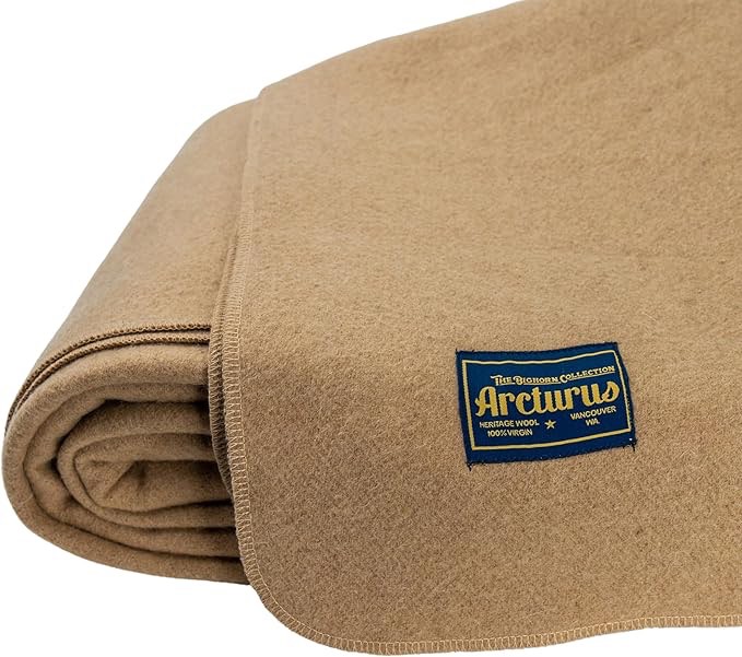 arcturus bighorn 100% virgin wool blanket | heirloom-quality wool bedding for home & cabin | warm, thick & durable (king size, flax)