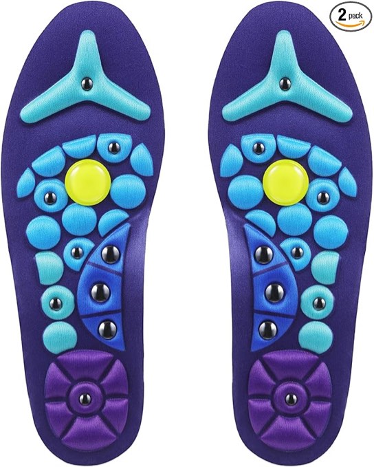 acupressure magnetic insoles orthopedic massage insoles with magnetic technology shock absorption arch support helps blood circulation and relieve fatigue(blue,s(men 4-7/women 5-8))
