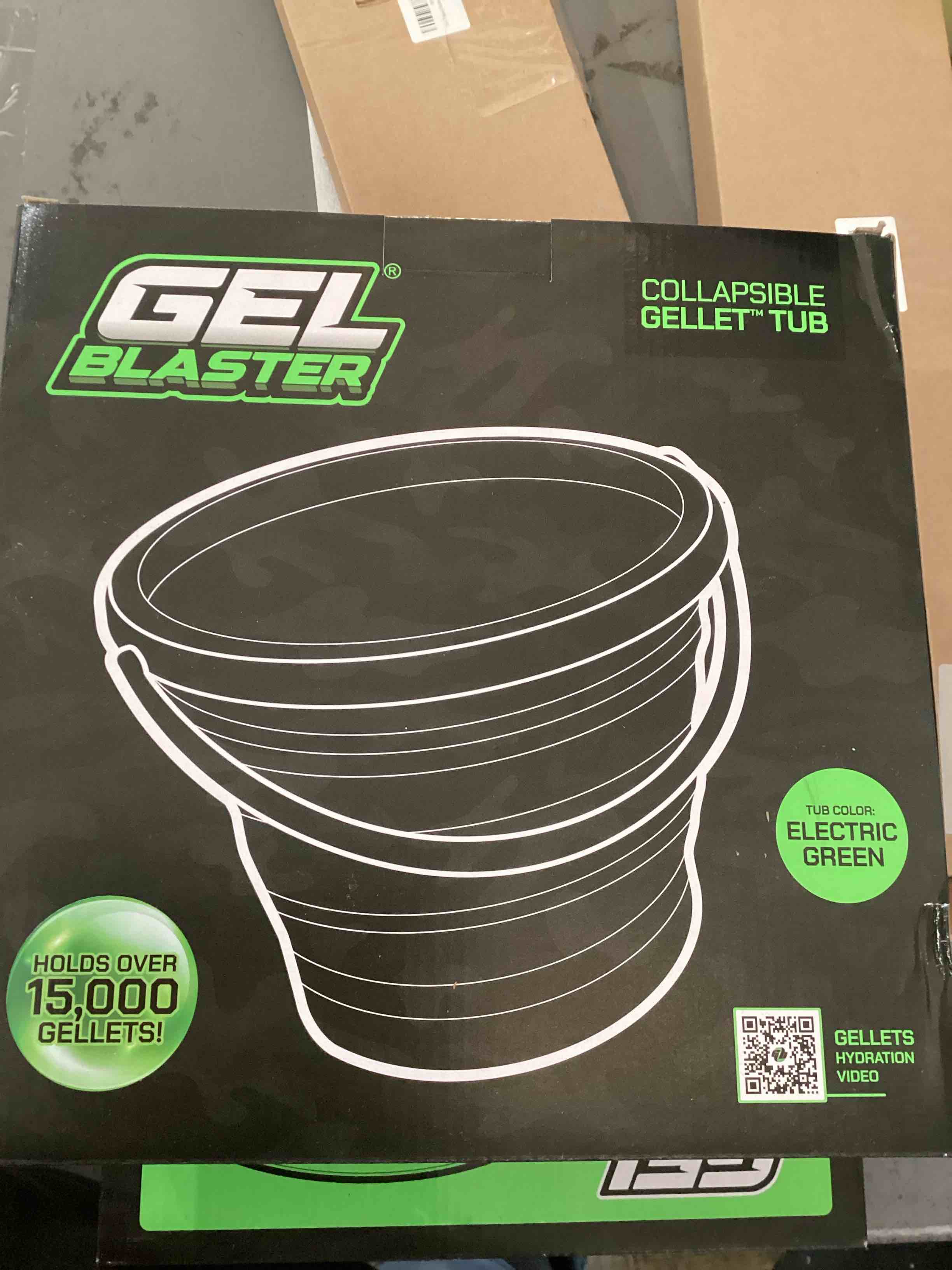 Condition photo showing Good Condition for Gel Blaster Collapsible Ammo Tub (1.5 Gallon Bucket - Holds 15,000+ Gellets) - Made for Gel Blaster Gellets, Includes Built-in Strainer, Space Saving Design, Handle for Portability, Electric Green
