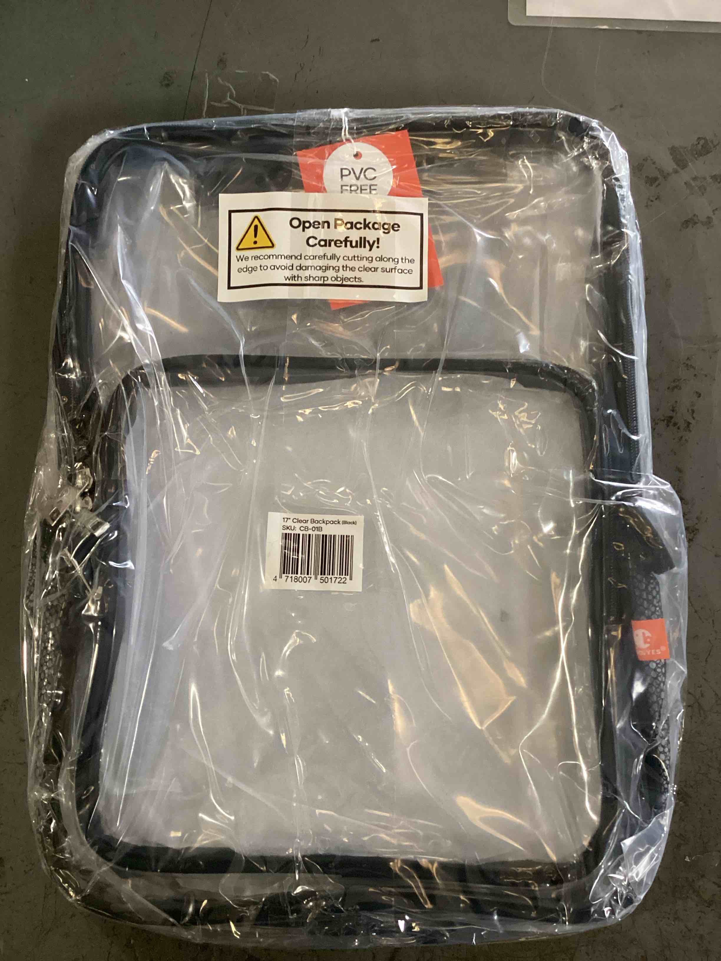 Condition photo showing New/Like New for 17" XL Clear Backpack for School - 26L Heavy Duty, Reinforced Recyclable Material Clear Bookbag for College, Workplace Security (17", Black) 17" Black (17" Xl)