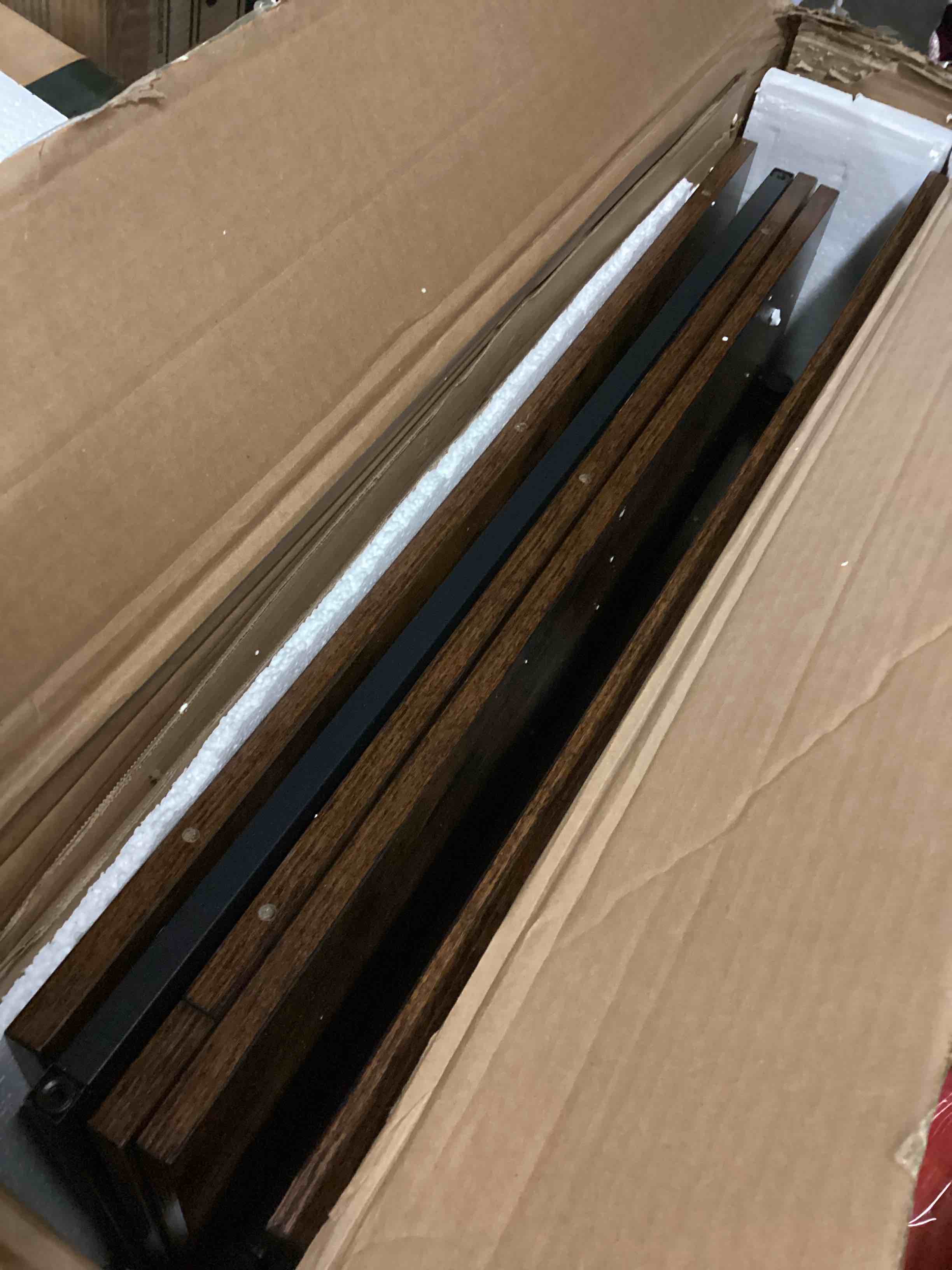 Condition photo showing Good Condition for Rovibek 86 Inch Double Dog Crate Furniture, Dog Cage Furniture with Removable Divider & Trays, Large Wooden Dog Crates for 2 Dogs Indoor with Three Doors, Rustic Brown Rustic Brown 86 Inches