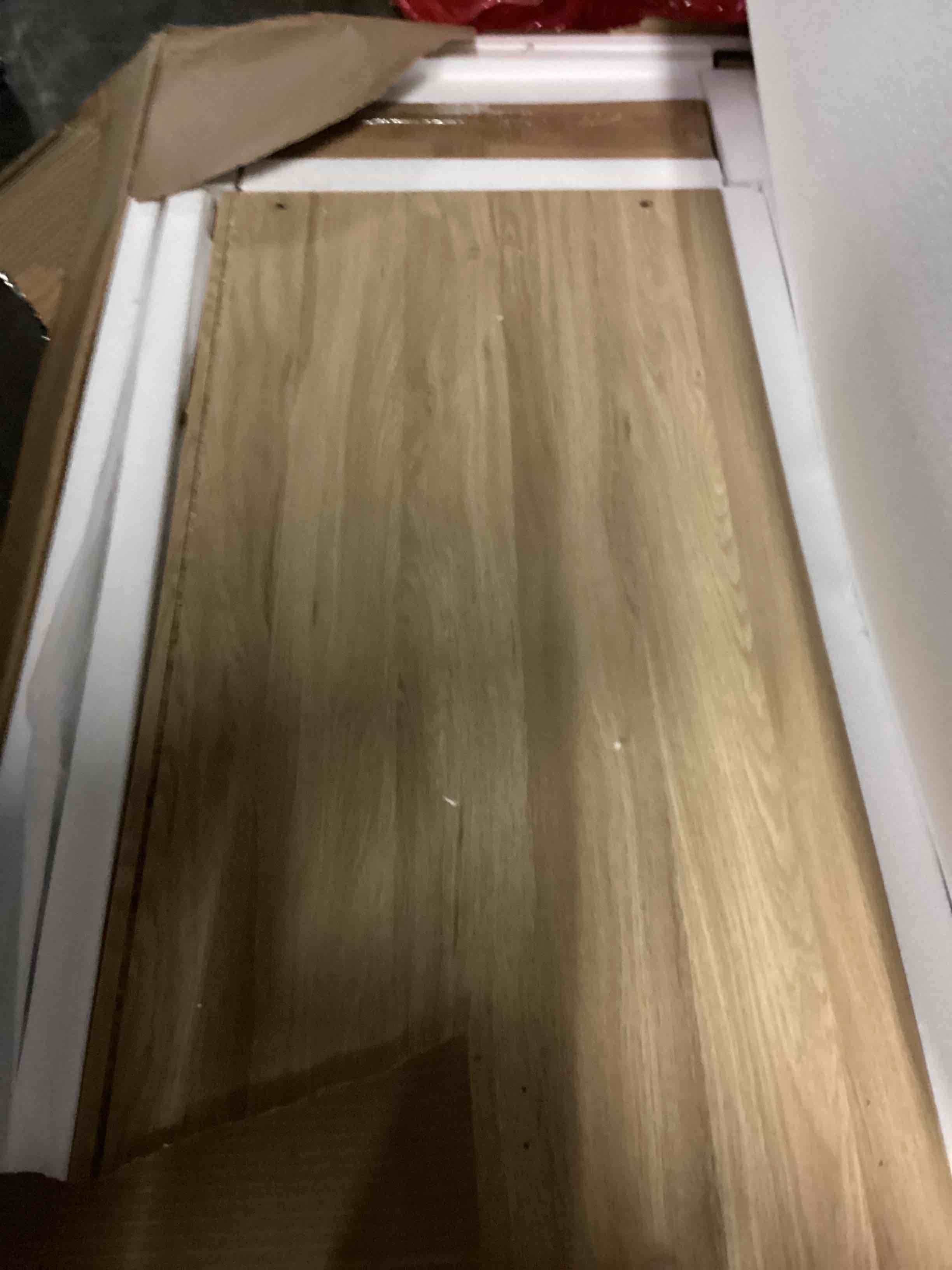 Condition photo showing Good Condition for IDEALHOUSE 43.3'' H Armoire Wardrobe Closet with 4 Drawers and Hanging Rod, Multifunctional Wood 4 Drawers Dresser with Storage Closet, Clothing Storage Cabinets for Bedroom, Natural Oak Natural Oak 19.7"D x 43.3"W x 43.3"H (4 Drawers)