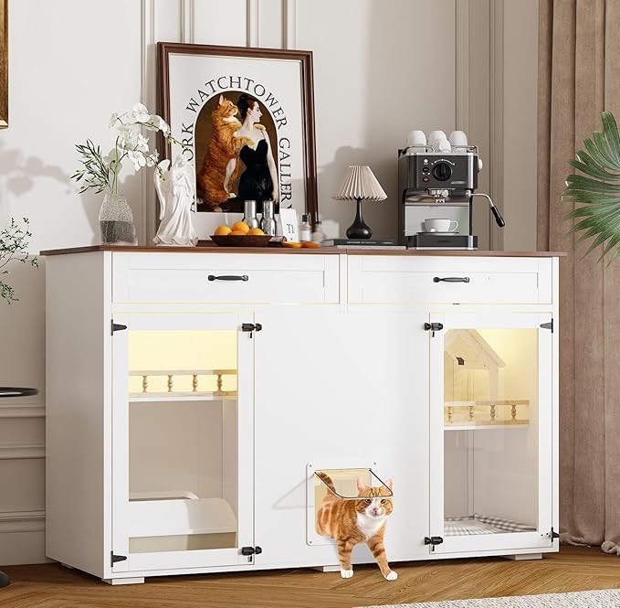 Litter Box Enclosure With Scratching Post And Light