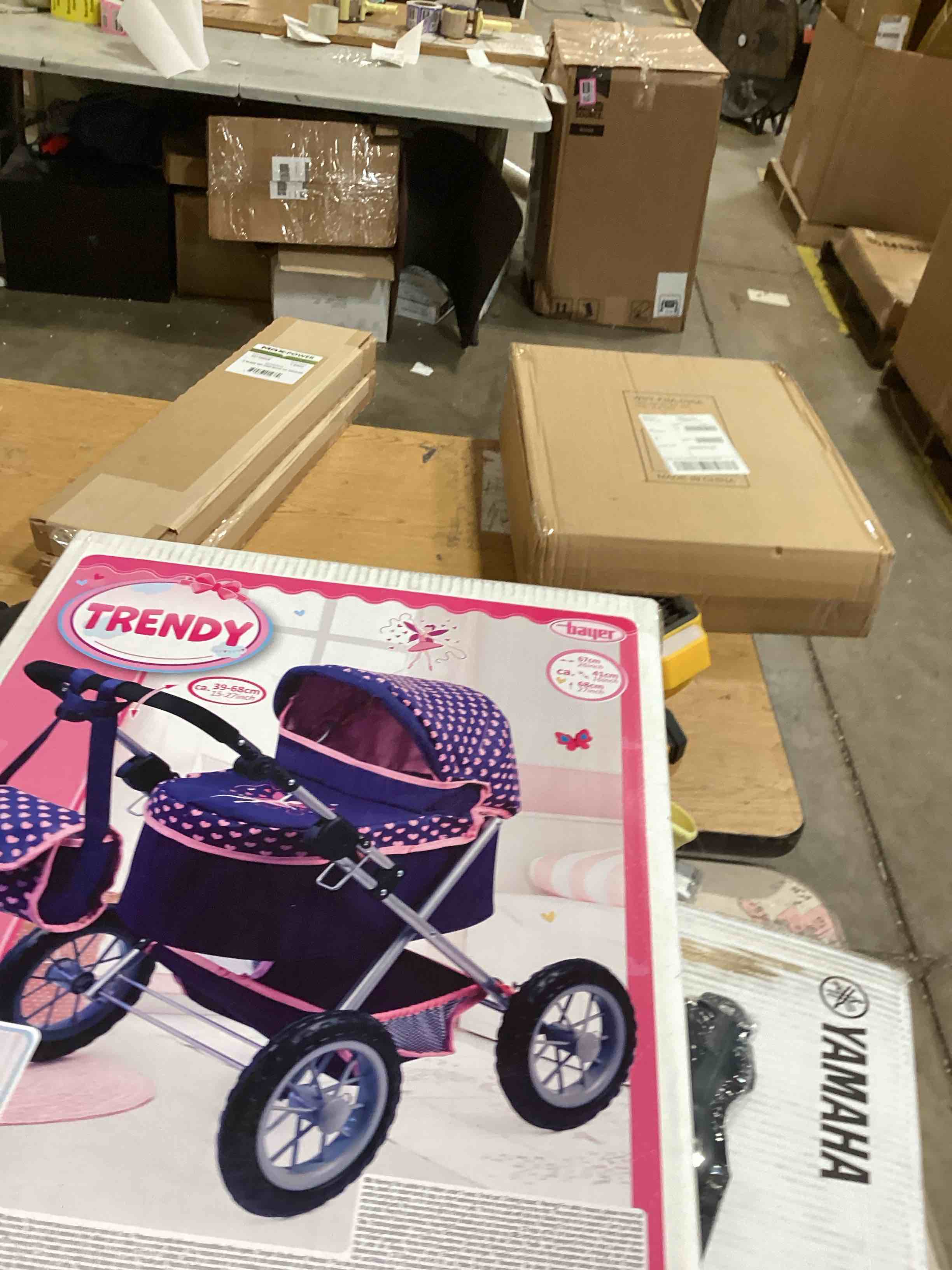 Bayer Design Dolls: Trendy Pram - Blue, Pink, Hearts - Includes Shoulder Bag, Fits Dolls Up to 18", Adjustable Handle, Kids Pretend Play, Shopping Basket, Easy to Fold, Ages 3+