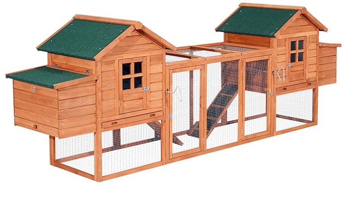 (INCOMPLETE) PawHut Dual Wooden Chicken Coop with Garden Bed, Large Outdoor Hen House with Nesting Boxes Removable Trays, Ramps Run, for Garden Backyard, 123" x 27.5" x 42.5", Natural Wood