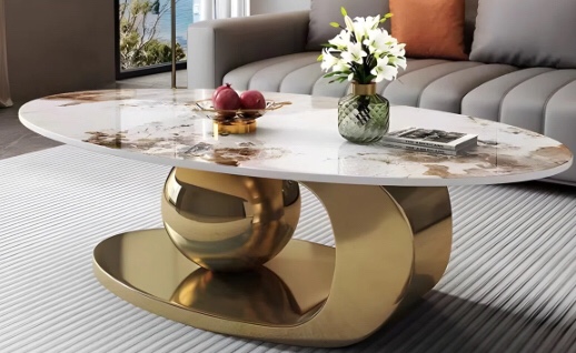 Delvan Oval Countertop Coffee Table With Stainless Steel Base