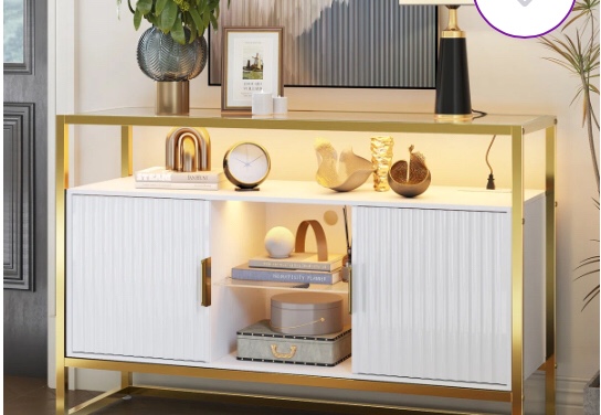 (incomplete)Martee 45.67''W LED Console Table with Storage, Modern Fluted Glossy Cabinet Credenza, Adjustable Shelves, Entryway Table for Living Room