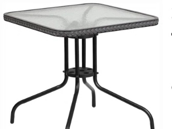 flash furniture barker 28'' square tempered glass metal table with gray rattan edging