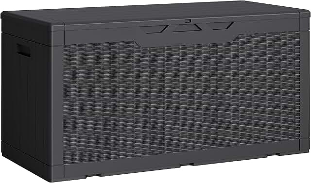 100 Gallon Resin Deck Box Lockable Large Outdoor Storage Boxes for Garden Tools, Patio Furniture Cushions, Pool Supplies, Black