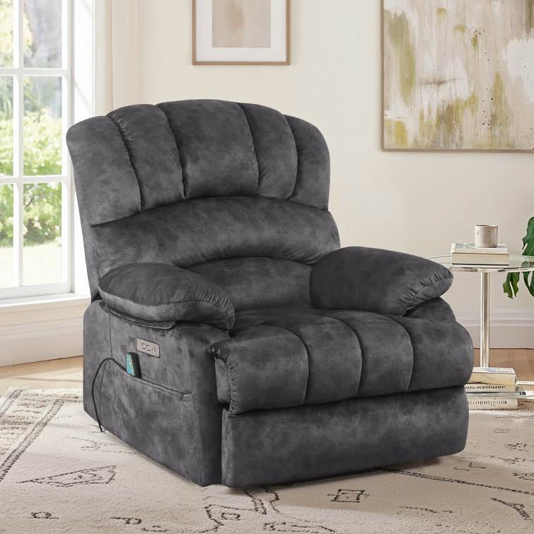 40.5” Wide Poseidon Upholstered Power Lift Recliner with Massage, Heat and USB Port
