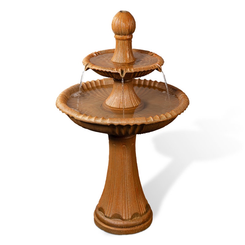 (incomplete) 2-Tier Water Fountain With Pump, Light, Brown, Large Outdoor Freestanding Waterfall Decor