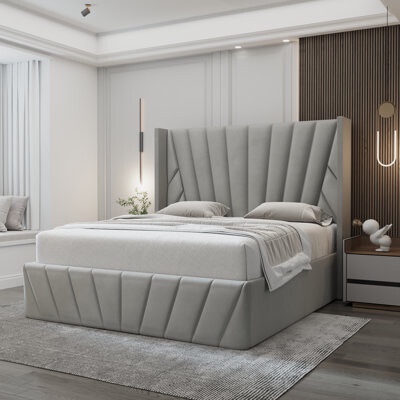 (incomplete) Dierra Upholstered High Headboard Storage Bed w/Hydraulic Gas Lift, Wood Slat System & Under Bed Storage
