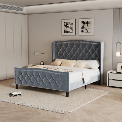 (incomplete) Mirabai Upholstered Metal Wingback Bed