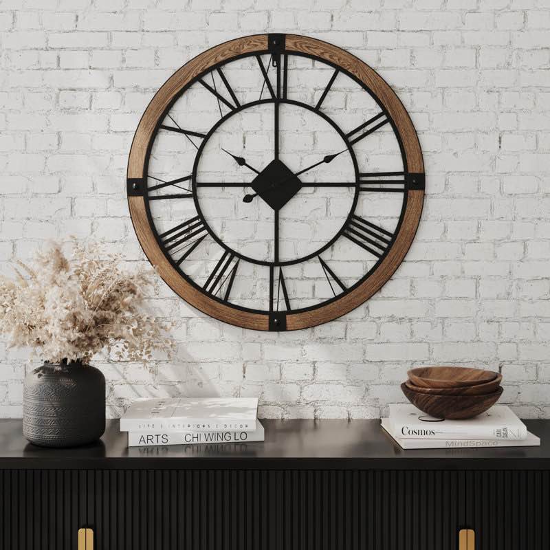 (incomplete) Marinela Round Wood Modern Farmhouse Wall Clock