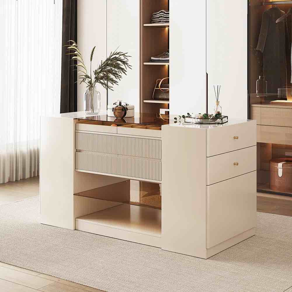 (incomplete)60"W Modern Off White Dresser With Doors & Drawers Walk In Closet Island Jewelry Storage