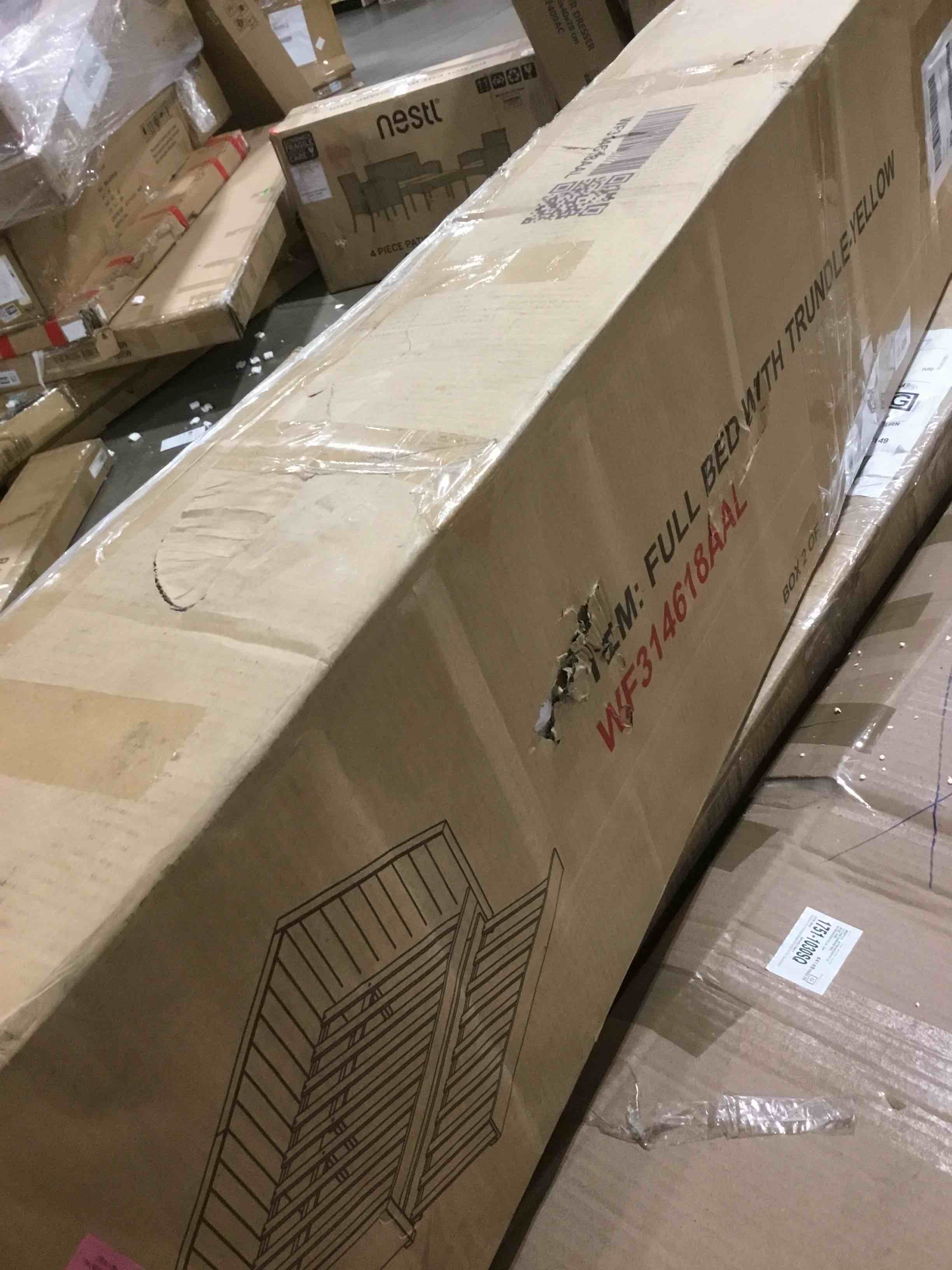 Condition photo showing As Is for (incomplete) Full Size Upholstered Bed with Trundle