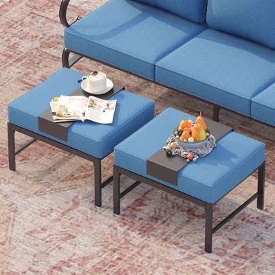 (INCOMPLETE) Balderston Outdoor Ottomans with Olefin Cushions Cushion Color: Navy