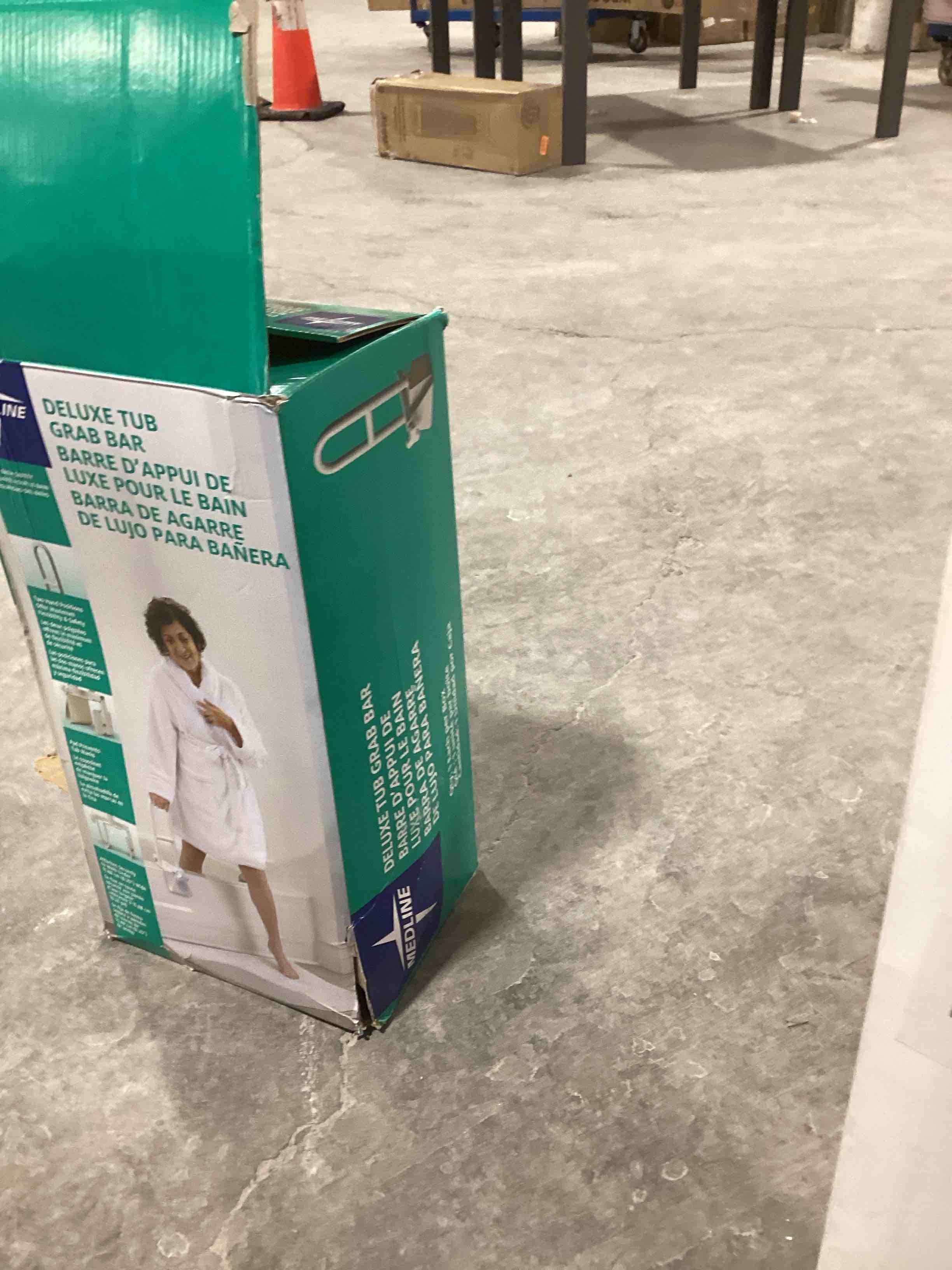 medline deluxe plastic tub grab bar, microban protection, 250lb weight capacity, grey