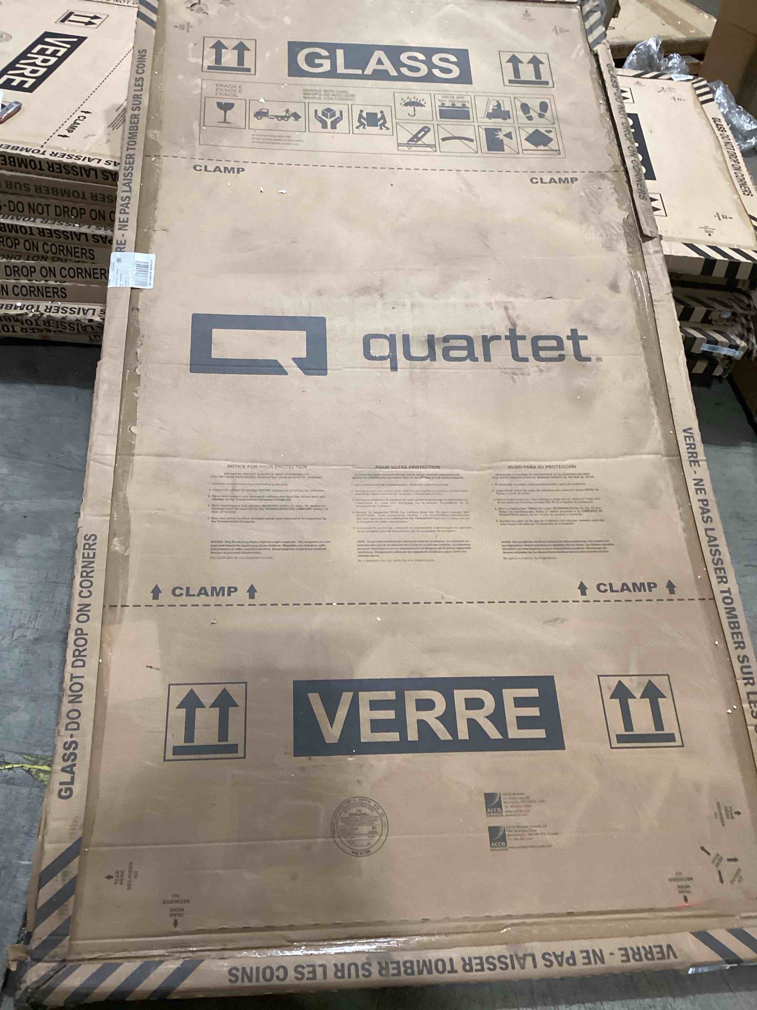 Condition photo showing As Is for quartet dry erase board, magnetic whiteboard 8' x 4', glass board for wall, infinity, brilliance white (g29648w) 96" x 48"