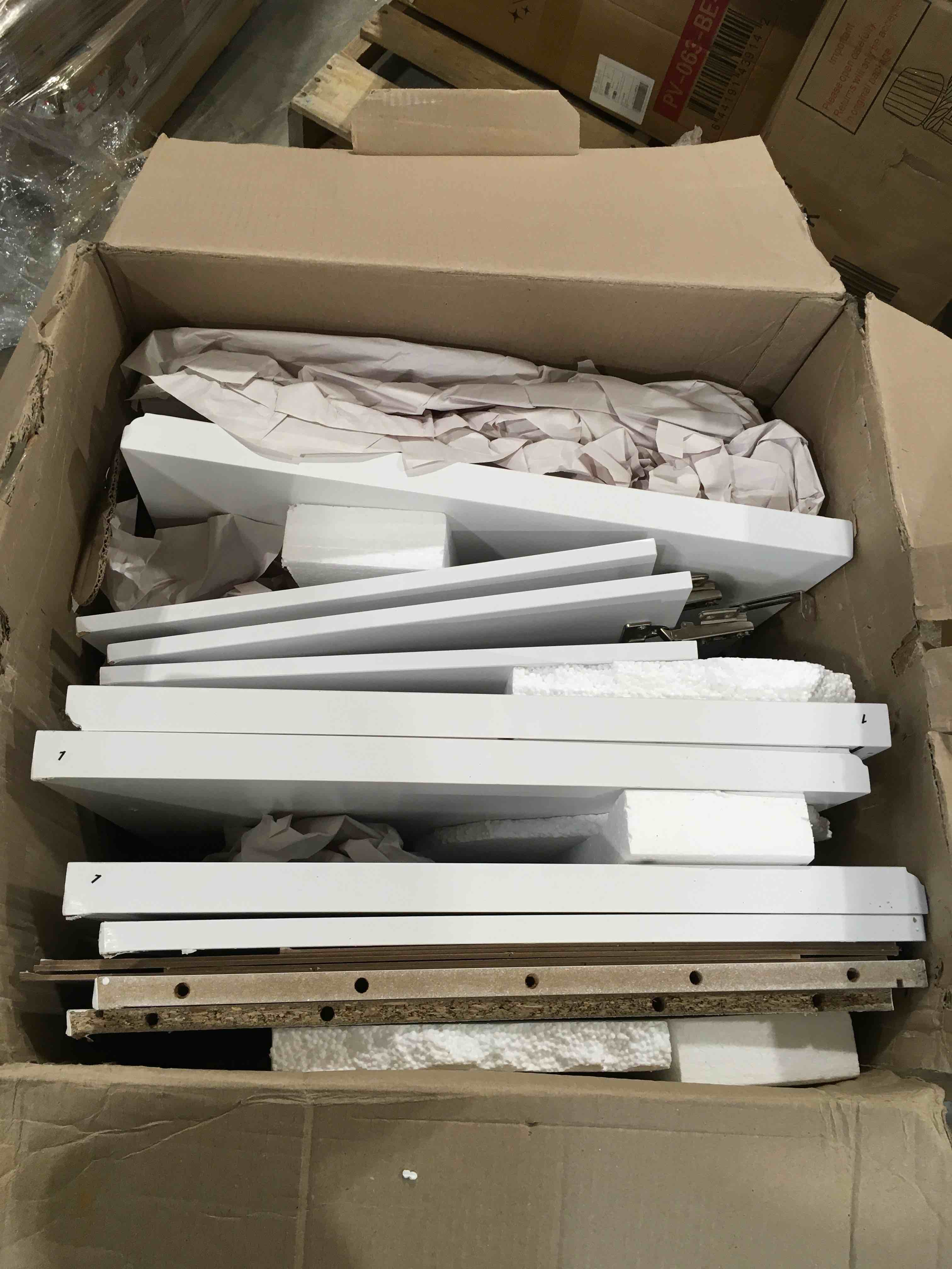 Condition photo showing As Is for Incomplete Milen Solid + Manufactured Wood Armoire