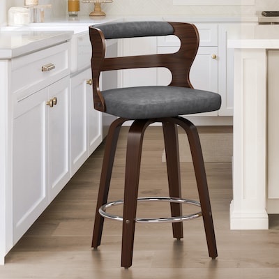 LUE BONA Gray 26-in H Counter height (24-in to 27-in) Square Seat Upholstered Swivel Wood