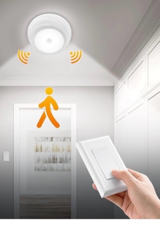 suraielec battery ceiling light with wall switch, motion sensor light indoor, wireless wall switch remote, 6500k, 300lm, battery powered ceiling light for closet, pantry, laundry, and shed, 1-pack