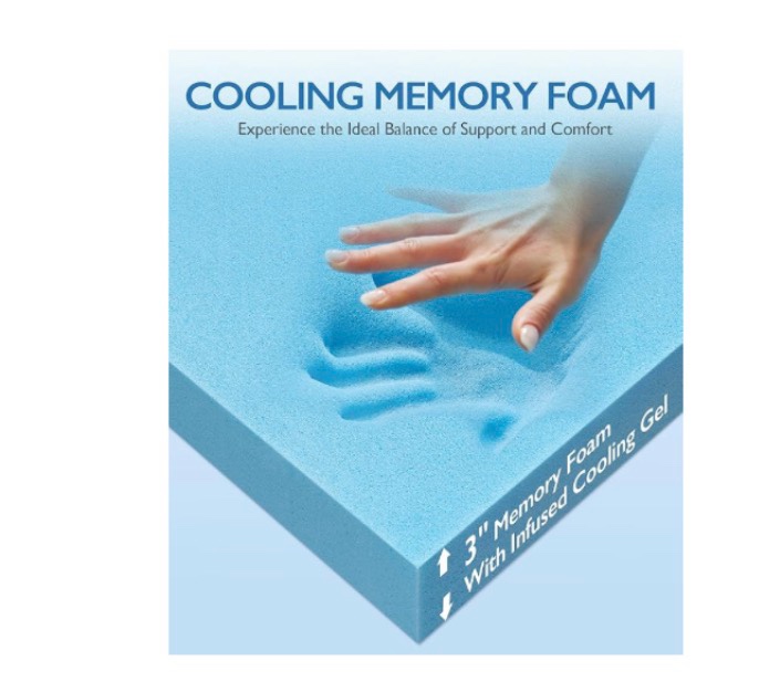 sinweek 3 inch full size cooling memory foam mattress topper for pressure relief, thick bed mattress pad with cooling soft cover and adjustable straps, certipur-us certified