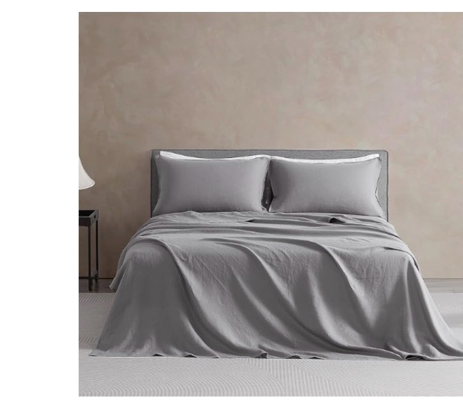 dapu pure linen sheets set, 100% french linen from normandy, breathable and durable for hot sleepers, 4 pcs set - 1 flat sheet, 1 fitted sheet, 2 pillowcases (earl gray, queen