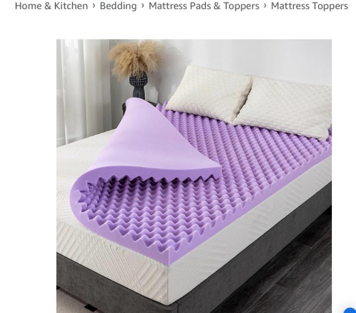 click to see full view 2+ 5 videos 3 inch egg crate queen memory foam mattress topper, lavender scent gel infused foam mattress topper for pressure relief, certipur-us certified queen bed topper, purple, 60"×80