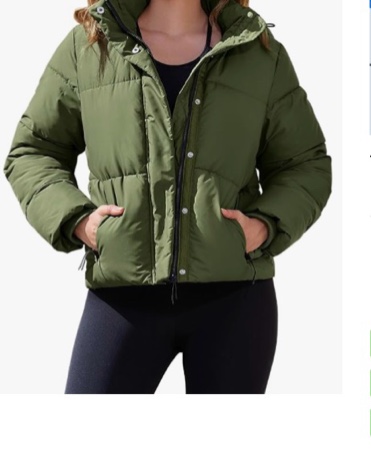 pehmea women's winter cropped puffer jacket, full zip thicken short coat with detachable hood(similar)