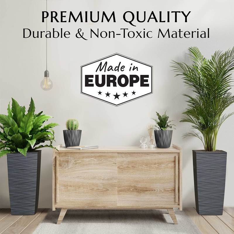  mueller janska m-resin heavy duty tall planter, indoor/outdoor grande plant, tree, flower pot, 2-piece set, 24”, modern design, built-in drainage, dark gray