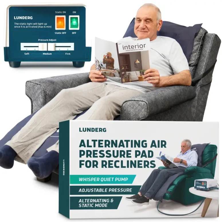 alternating air pressure pad for sofas & reclining chairs – includes pad, cover & quiet pump – designed for mobility impaired users