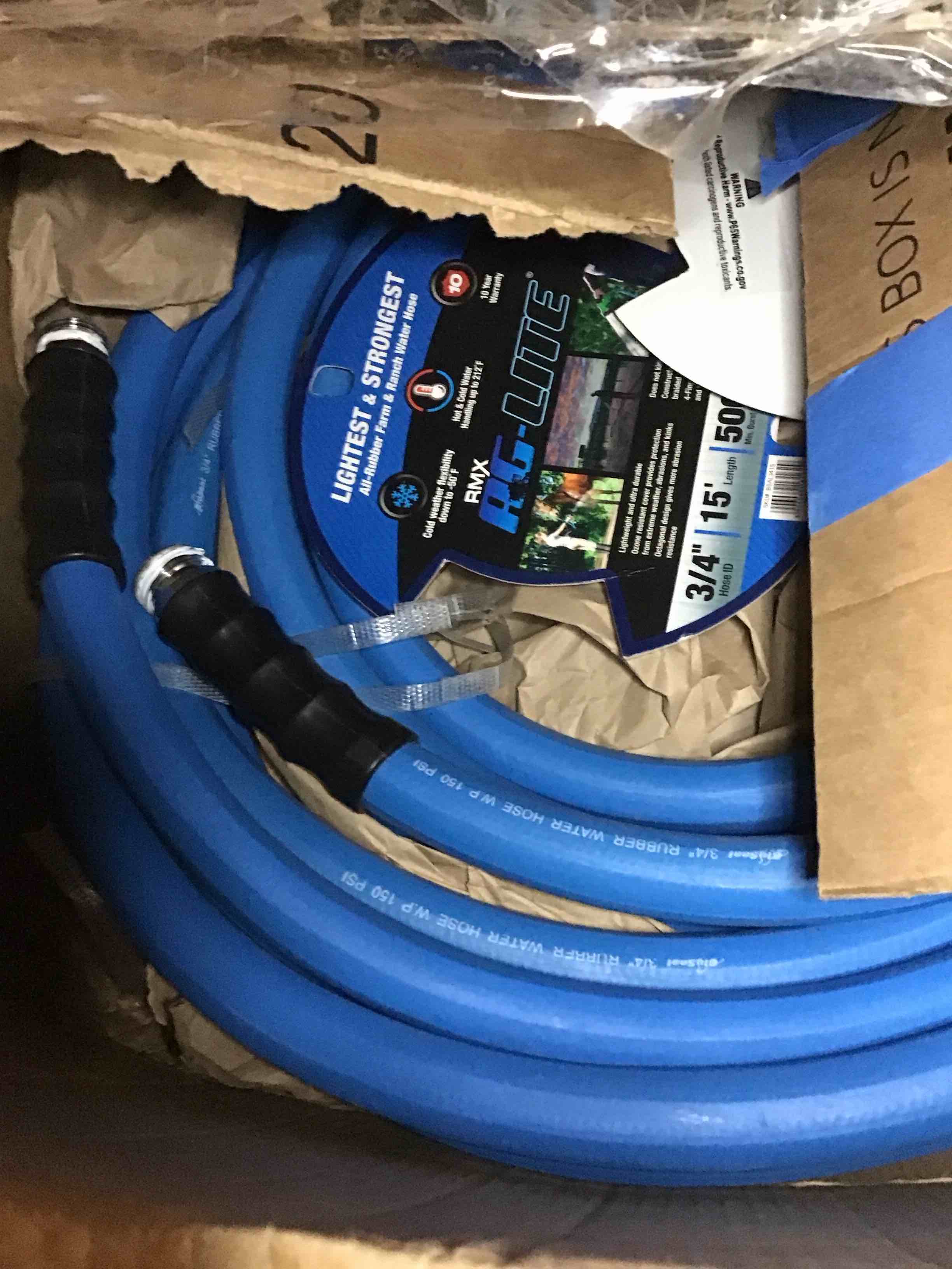 Condition photo showing Good Condition for AG-LITE AL3415 3/4" x 15' Rubber Farm & Ranch Water Hose, Lightweight, 500 PSI, 50F to 190F Degree, Polyester Braided, Brass GHT Fittings, 4 Finger-Grip Bend Restrictor, Agriculture & Industrial Use