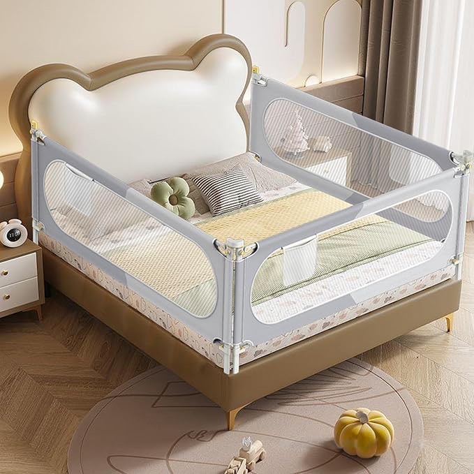 Bed Rail for Toddlers, Baby Bed Rail Guard with Double Child Safety Lock, 30 Speed Height Adjustable, Safety Toddler Bedrail for King & Queen Size Bed