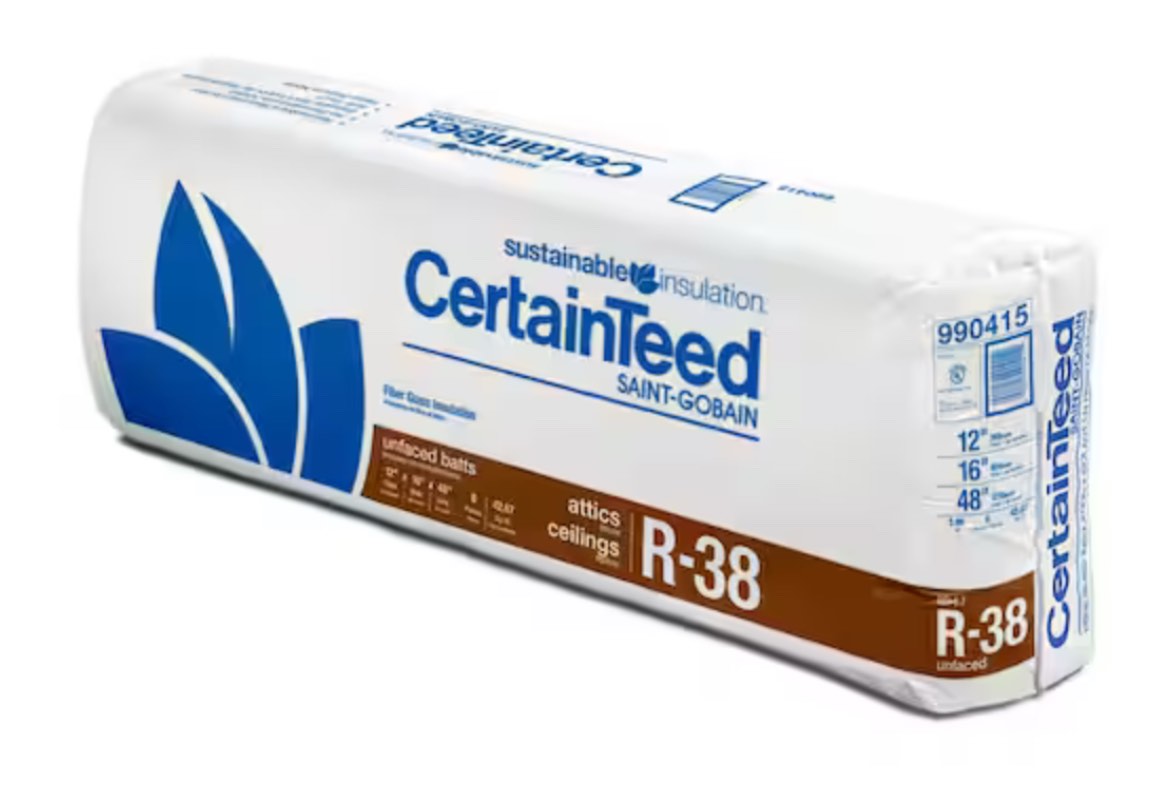 CertainTeed R38 unfaced insulation batt 12” x 16” x 48” 42.67 sq ft