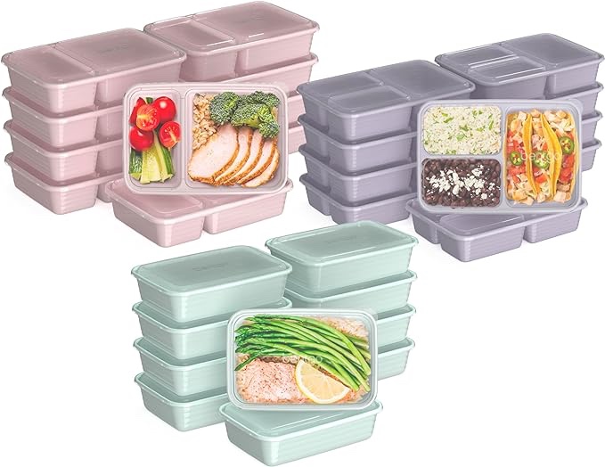 Bentgo® Prep 60-Piece Meal Prep Kit - 1  2  & 3-Compartment Containers with Custom Fit Lids - Microwaveable  Durable  Reusable  BPA-Free  Freezer & Dishwasher Safe Storage Containers