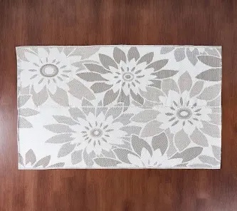Barbara king 5x8 reversible dahlia flower patio mat, grey