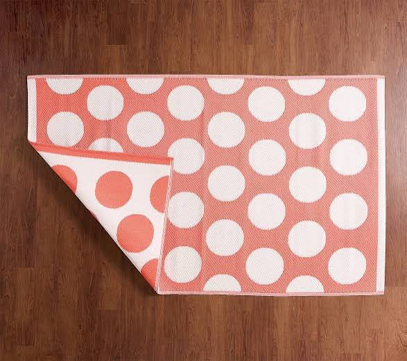 Barbara king 5x8 reversible polka dot patio mat, coral