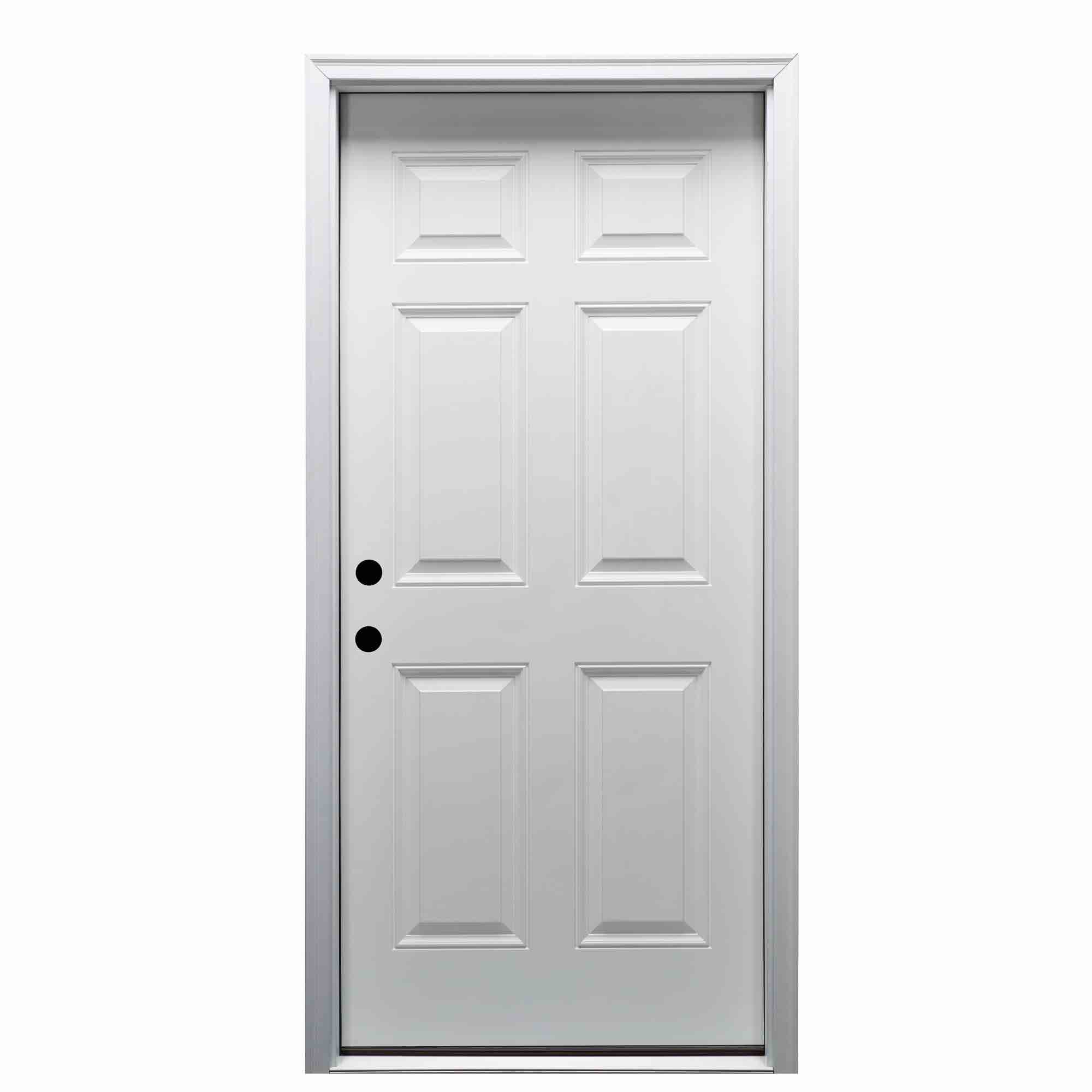 36” X 80” inch 6-Panels in swing primed white smooth fiberglass pre hung front Exterior Door