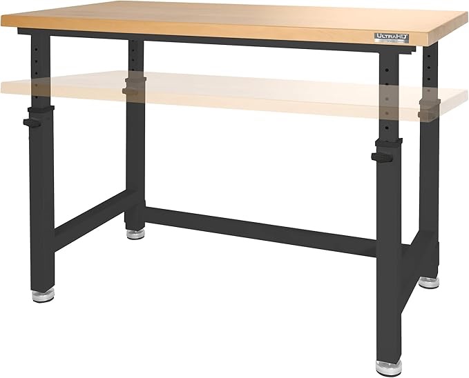 Seville Classics UltraHD Heavy Duty Workbench Table w/ Solid Wood Top, 1000 lbs. Weight Capacity Workstation for Garage, Warehouse, Workshop, Granite, 72" W x 25" D x 37.5" H Desktop