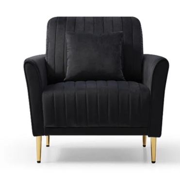 Modern Black Velvet Accent Chair Upholstered Living Room Arm Chairs Comfy Single Sofa Chair – Premium Velvet