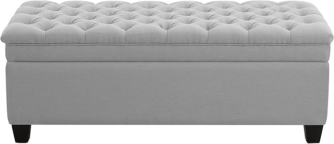 wututuee 51” fabric storage ottoman bench. upholstered rectangle end of bed storage ottoman tufted living room bedroom bench with safety hinge. solid wood legs loads 500 lb (light grey)