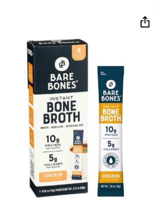 Bare Bones Chicken Bone Broth Instant Powdered Mix | Rich Savory Packets on-the-Go No Artificial Flavors | 100% Grass Fed Keto & Paleo Friendly
