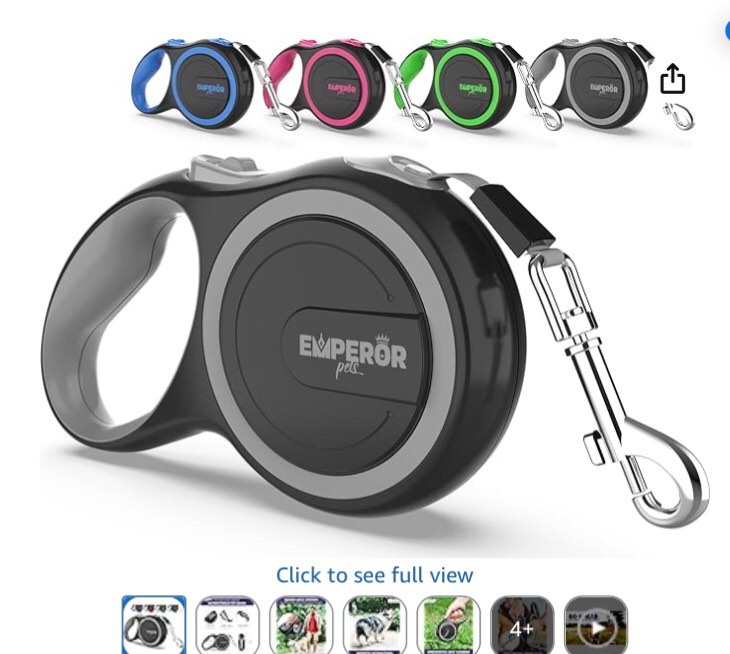 emperor pets 26 ft retractable dog leash - heavy duty retractable pet leash with anti-slip grip - reflective dog leash tape for medium to large dogs up to 100 lbs -gy26