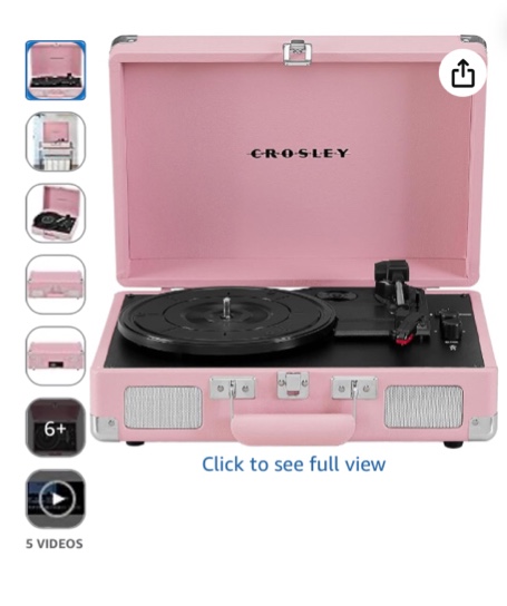 Crosley CR8005E-BH Cruiser Plus Vintage 3-Speed Bluetooth in/Out Suitcase Vinyl Record Player Turntable, Blush